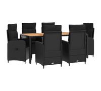 vidaXL Set da pranzo per esterni 7 pz Nero