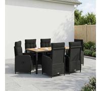 vidaXL Set da pranzo per esterni 7 pz Nero