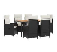 vidaXL Set da pranzo per esterni 7 pz Nero e Bianco Crema