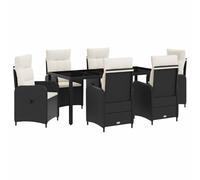 vidaXL Set da pranzo per esterni 7 pz Nero e Bianco Crema polyrattan