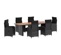 vidaXL Set da pranzo per esterni 7 pz Nero polyrattan
