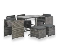 vidaXL Set da Pranzo per Esterni 7 pz Polyrattan Cuscini Grigio Tavolo Sedie