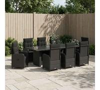 vidaXL Set da pranzo per esterni 9 pz Nero polyrattan
