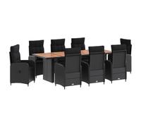 vidaXL Set da pranzo per esterni 9 pz Nero polyrattan
