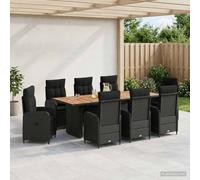 vidaXL Set da pranzo per esterni 9 pz Nero polyrattan