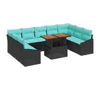 vidaXL Set da Pranzo per Giardino 10 pcs Nero e Verde acqua, Set da pranzo moderno per giardino, materiali resistenti ai raggi UV, arredamento all'aperto leggero, lounge in terrazza