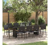 vidaXL Set da Pranzo per Giardino 11 pcs Nero polyrattan