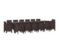 vidaXL Set da Pranzo per Giardino 15 pcs Marrone Rattan Polt