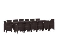 vidaXL Set da Pranzo per Giardino 15 pz Marrone Rattan Polt