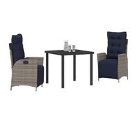 vidaXL Set da Pranzo per Giardino 3 pcs Grigio e Nero Rattan, Set moderno per giardino e terrazza, sedie ergonomiche, rattan resistente, schienale regolabile, al fresco