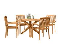 vidaXL Set da Giardino Rotondo con 1 Tavolo e 2 Sedie in Acacia e Teak Massello, Finitura Marrone Naturale, 109 x 74 cm, Resistente alle Intemperie, Stile Moderno, Perfetto per Terrazze e Giardini.