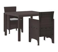 vidaXL Set da pranzo da giardino, 3 pezzi, con cuscino, marrone, in polyrattan, moderno, rettangolare, per sedie da balcone, 2 mobili, in plastica sintetica, ergonomico, resistente alle intemperie