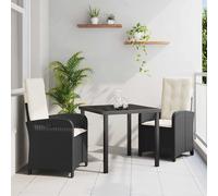 vidaXL Set da Pranzo per Giardino 3 pcs Nero polyrattan