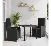 vidaXL Set da Pranzo per Giardino 3 pcs Nero polyrattan