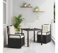 vidaXL Set da Pranzo per Giardino 3 pcs Nero polyrattan