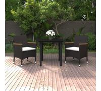 vidaXL Set da Pranzo per Giardino 3 pz con Cuscini Polyrattan e Vetro