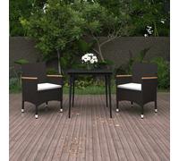 Set da Pranzo per Giardino 3 pz con Cuscini Polyrattan e Vetro