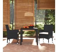 Set da Pranzo per Giardino 3 pz con Cuscini Polyrattan Nero