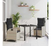Set da Pranzo per Giardino 3 pcs Grigio chiaro polyrattan