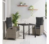 Set da Pranzo per Giardino con cuscino 3 pcs Grigio polyrattan