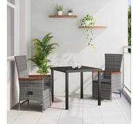 Set da Pranzo per Giardino con cuscino 3 pcs Grigio polyrattan