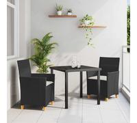 Set da Pranzo per Giardino 3 pcs Nero polyrattan