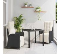 Set da Pranzo per Giardino con cuscino 3 pcs Nero polyrattan
