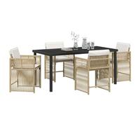 vidaXL Set da Pranzo da Giardino 5 Pezzi con Cuscini Beige in Rattan Sintetico, Moderno per Esterni. Sedie Crema Perfette per Patios e Balconi. Mobili Durevoli e Comodi, Tavolo dal Design per Terraz