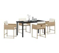 vidaXL Set da Pranzo da Giardino 5 Pezzi con Cuscini Beige in Rattan Sintetico e Struttura in Metallo per 4 Persone. Comprende Tavolo e sedie, con Superficie in Vetro Nero. Perfetto per terrazzo e pa
