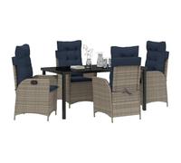 vidaXL Set da Pranzo per Giardino 5 pcs Grigio e Nero Rattan, Set moderno per giardino e terrazza, sedie ergonomiche, rattan resistente, schienale regolabile, al fresco