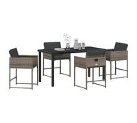 vidaXL Set da Pranzo da Giardino 5 Pezzi con Cuscini Grigi in Rattan e Struttura in Metallo per 4 Persone. Tavolo e Sedie con Superficie in Vetro Temperato Nero. Collezione di Mobili per Il Terrazzo