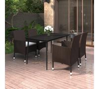 Set da Pranzo per Giardino 5 pz con Cuscini Polyrattan e Vetro