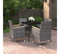 vidaXL Set da Pranzo per Giardino 5 pz con Cuscini Polyrattan e Vetro