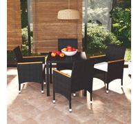 Set da Pranzo per Giardino 5 pz con Cuscini Polyrattan Nero