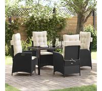 Set da Pranzo per Giardino con cuscino 5 pcs Nero polyrattan