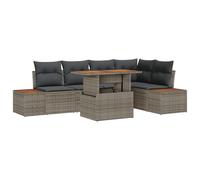 vidaXL Set da Pranzo per Giardino 6 Pezzi con Cuscini Grigi in Rattan e Poliestere, Mobili Outdoor in Acacia per 5 Persone, Divano Modulare per Terrazza e Patio, Lounge per Il Relax