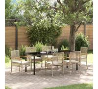 vidaXL Set da Pranzo per Giardino 7 pcs Beige e Nero Rattan
