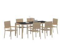 vidaXL Set da Pranzo da Giardino da 7 Pezzi Beige Polyrattan con Cuscini Tavolo Rettangolare e Sei Sedie Mobili da Esterno Grandi Patio per Balcone 6 Posti