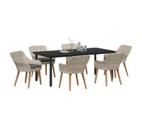 vidaXL Set Tavolo da Pranzo Patio 200 cm Grigio Chiaro e Nero, con Superficie in Vetro Temperato e Struttura in Acciaio Rivestita in Polvere. Wicker Resistente alle Intemperie. Include 6 Sedie per A