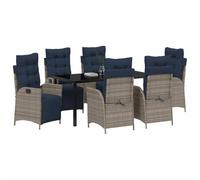 vidaXL Set da Pranzo per Giardino 7 pcs Grigio e Nero Rattan, Set moderno per giardino e terrazza, sedie ergonomiche, rattan resistente, schienale regolabile, al fresco