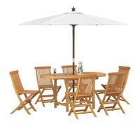 vidaXL Set da Pranzo per Giardino 7 PCS Marrone Legno di Teak Solido, Set da Pranzo in Teak Elegante, Tavolo Moderno per Esterni, Arredo Giardino e Terrazza, Decor Resistente per Patio