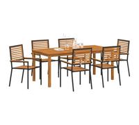 vidaXL Set da Pranzo per Giardino 7 PCS Nero Legno di Acacia Massello, Set da Pranzo da Giardino, Mobili Moderni, Tavolo in Legno e Sedie Impilabili, Decor Elegante per Intrattenere