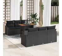 vidaXL Set da Pranzo per Giardino 7 Pezzi con Cuscini in Rattan Nero e Acacia