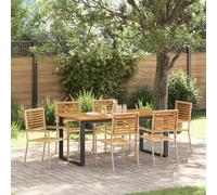 vidaXL Set da Pranzo per Giardino 7 pcs Beige Legno di Acacia Massello, Set moderno in acacia per giardino e terrazza, collezione resistente agli agenti atmosferici, pranzi all'aperto