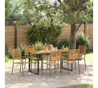 vidaXL Set da pranzo per giardino, 7 pezzi, grigio, giardino e terrazza, set moderno in acacia per pasti all'aperto, collezione impermeabile, ideale per ricevere