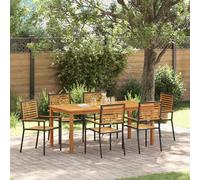vidaXL Set da Pranzo per Giardino 7 PCS Nero Legno di Acacia Massello, Set da Pranzo da Giardino, Mobili Moderni, Tavolo in Legno e Sedie Impilabili, Decor Elegante per Intrattenere