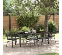 Set da Pranzo per Giardino 7 pz Nero polyrattan