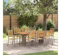 vidaXL Set da Pranzo per Giardino 9 PCS Grigio e Marrone polyrattan, Set da Pranzo Rettangolare Moderno, Giardino e terrazza, Collezione mobilia Esterna, Tavolo al Fresco