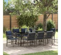 vidaXL Set da Pranzo per Giardino 9 pcs Grigio e Nero Rattan, Set da pranzo alfresco, arredamento da giardino moderno, mobili esterni resistenti, comodi posti a sedere
