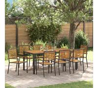 vidaXL Set da Pranzo per Giardino 9 pcs Nero e Marrone polyrattan
